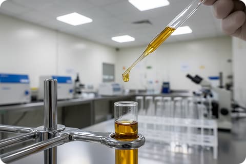 Kapátko s konopným extraktem v laboratoři