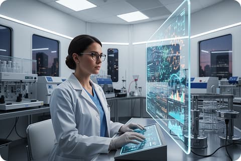 Vědkyně vyhodnocuje data v laboratoři